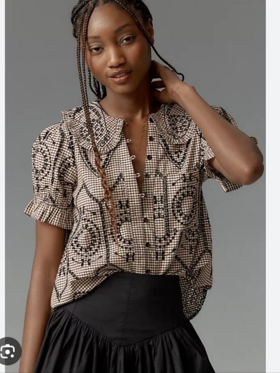 Anthropologie Tops - Anthropologie The Keira Gingham Blouse by Pilcro |